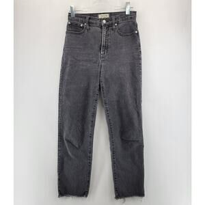 Madewell Jeans Womens 26 Perfect Vintage Straight Faded Black High Rise Raw Hem